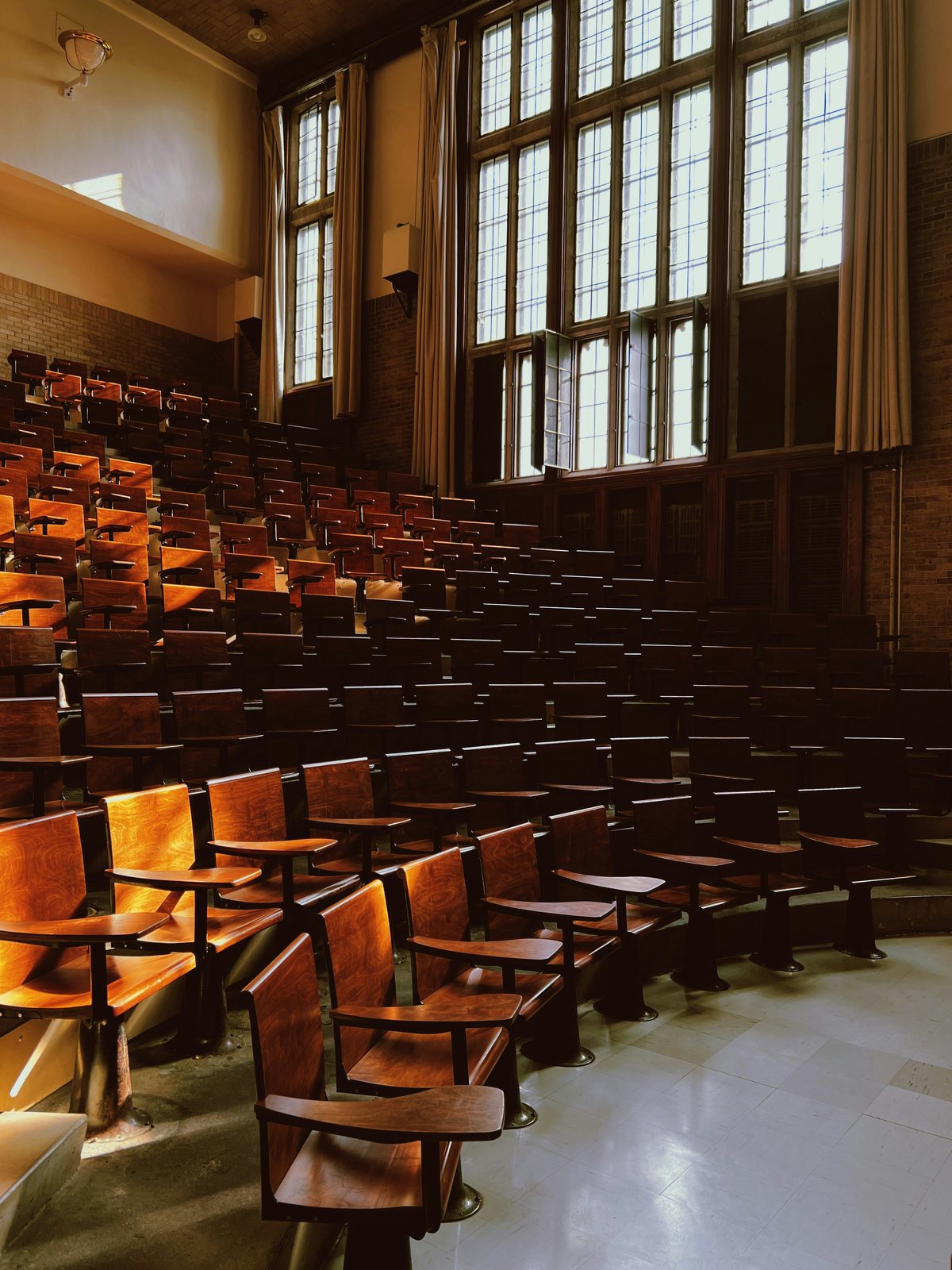 An old university lecture hall in afternoon light
