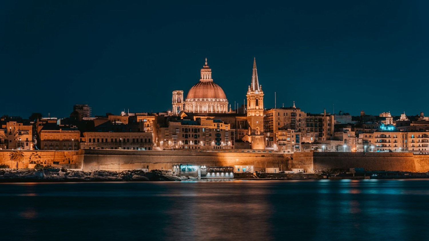 Valletta across the harbour at night