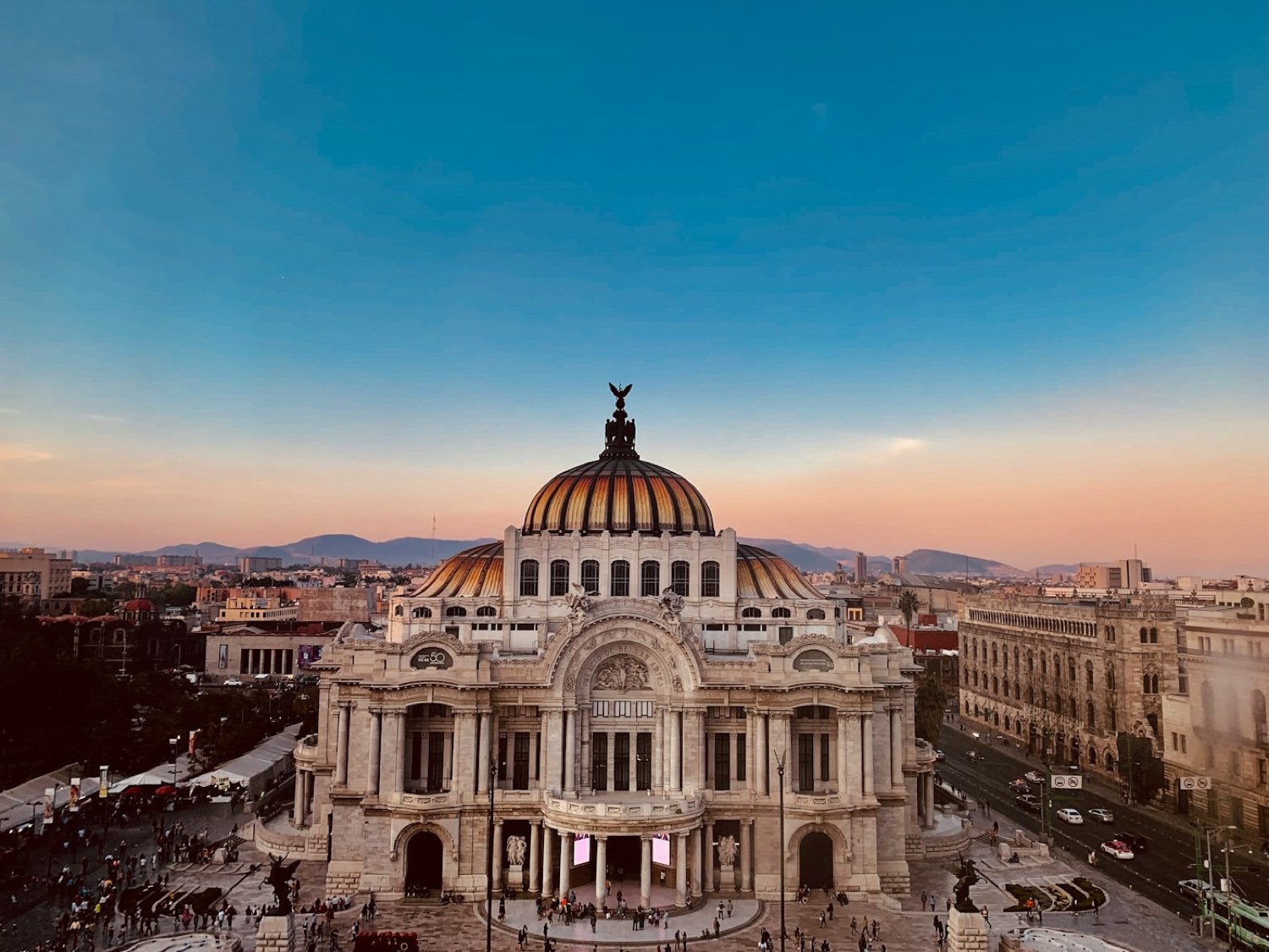 Palacio de Bellas Artes at dusk, Mexico City