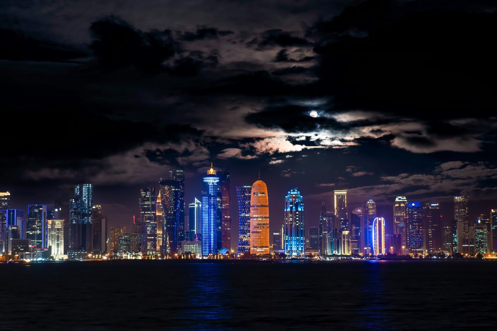 The Doha skyline under a full moon