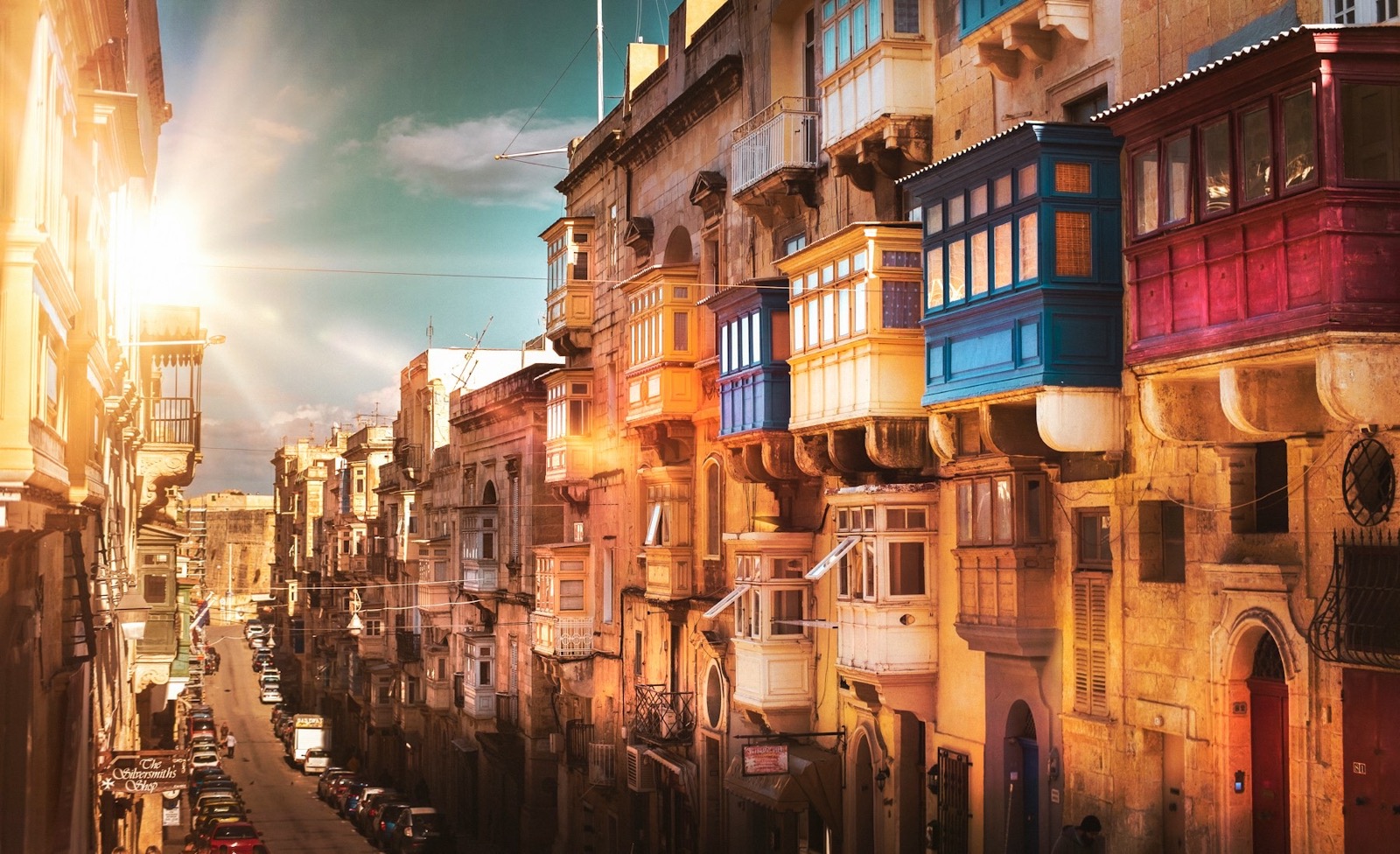 A Valletta street with wooden balconies, Malta