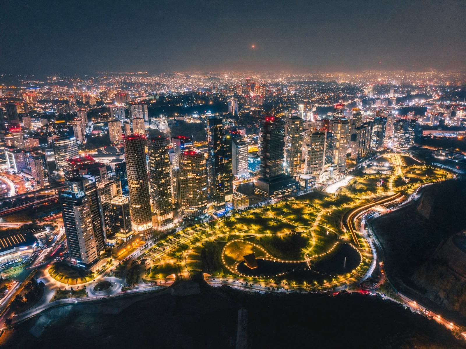 Mexico City from the air at night